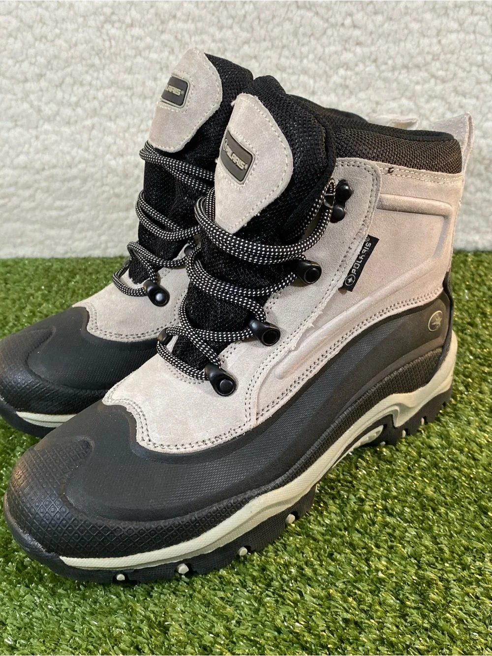 Polaris Thermolite Winter Snow Boots Mens Size 8 Grey Black Suede 077070303